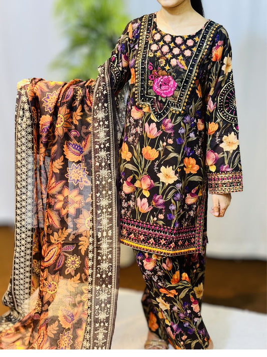 Midnight Bloom | Luxury 3-Piece Emdroidered Suit
