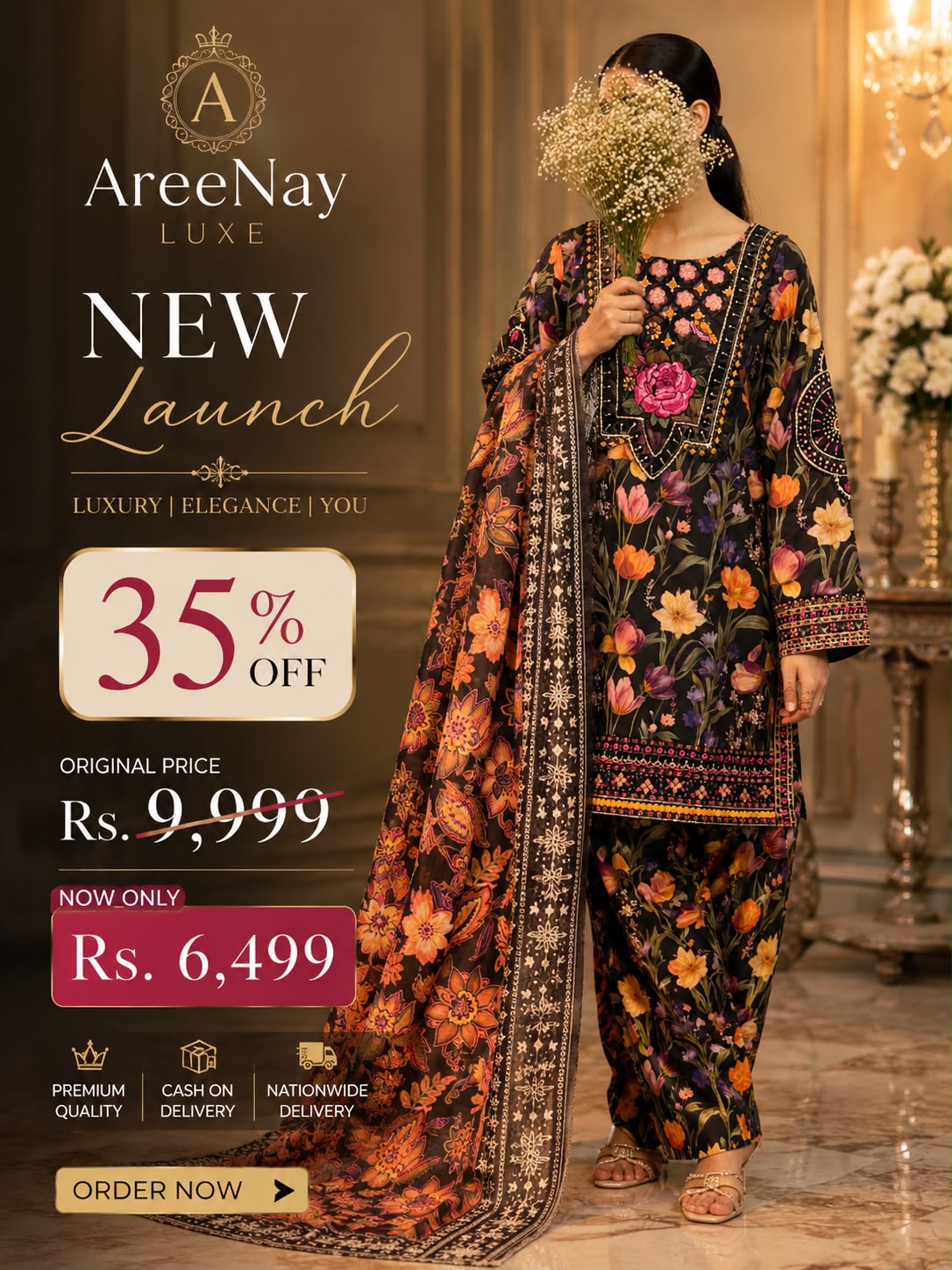 Midnight Bloom | Luxury 3-Piece Emdroidered Suit