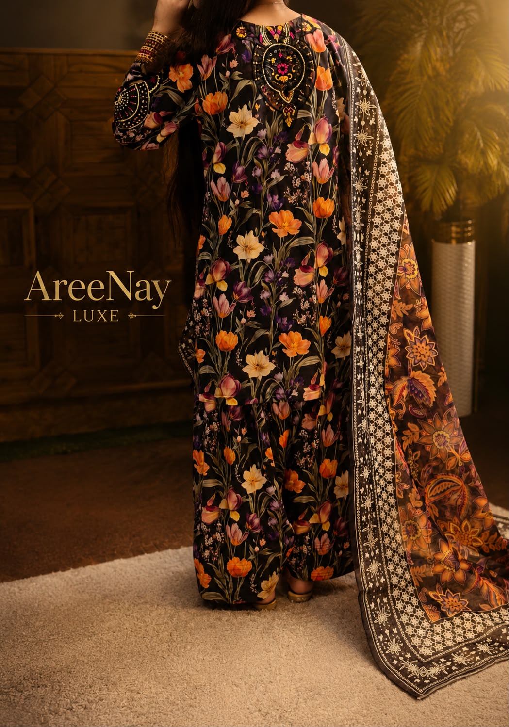Midnight Bloom | Luxury 3-Piece Emdroidered Suit